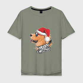 Мужская футболка хлопок Oversize с принтом Собачье Рождество , 100% хлопок | свободный крой, круглый ворот, “спинка” длиннее передней части | 