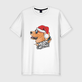 Мужская футболка хлопок Slim с принтом Собачье Рождество в Петрозаводске, 92% хлопок, 8% лайкра | приталенный силуэт, круглый вырез ворота, длина до линии бедра, короткий рукав | 