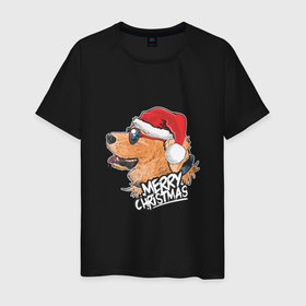 Мужская футболка хлопок с принтом Собачье Рождество в Белгороде, 100% хлопок | прямой крой, круглый вырез горловины, длина до линии бедер, слегка спущенное плечо. | 
