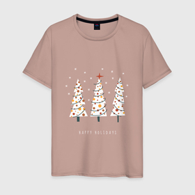 Мужская футболка хлопок с принтом Три новогодних ёлочки в Екатеринбурге, 100% хлопок | прямой крой, круглый вырез горловины, длина до линии бедер, слегка спущенное плечо. | 