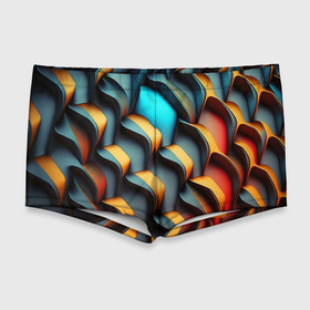 Мужские купальные плавки 3D с принтом Разноцветный узор с футуристическими абстрактными деталями в Санкт-Петербурге, Полиэстер 85%, Спандекс 15% |  | 