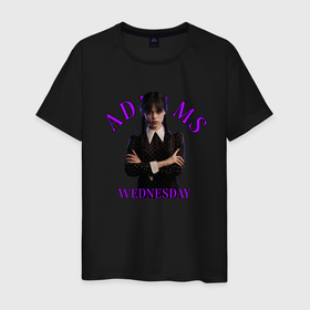 Мужская футболка хлопок с принтом Wednesday Addams Purple в Белгороде, 100% хлопок | прямой крой, круглый вырез горловины, длина до линии бедер, слегка спущенное плечо. | Тематика изображения на принте: 