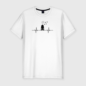 Мужская футболка хлопок Slim с принтом Кошка с отпечатками следов в Курске, 92% хлопок, 8% лайкра | приталенный силуэт, круглый вырез ворота, длина до линии бедра, короткий рукав | 