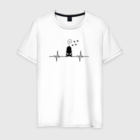 Мужская футболка хлопок с принтом Кошка с отпечатками следов , 100% хлопок | прямой крой, круглый вырез горловины, длина до линии бедер, слегка спущенное плечо. | 