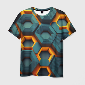 Мужская футболка 3D с принтом Разлом с выдвигающимися разноцветными плитами , 100% полиэфир | прямой крой, круглый вырез горловины, длина до линии бедер | 
