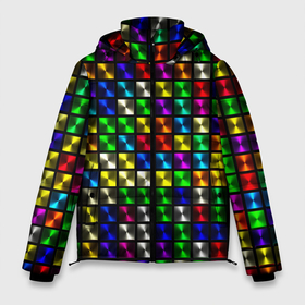 Мужская зимняя куртка 3D с принтом Разноцветные неоновые квадраты в Петрозаводске, верх — 100% полиэстер; подкладка — 100% полиэстер; утеплитель — 100% полиэстер | длина ниже бедра, свободный силуэт Оверсайз. Есть воротник-стойка, отстегивающийся капюшон и ветрозащитная планка. 

Боковые карманы с листочкой на кнопках и внутренний карман на молнии. | Тематика изображения на принте: 