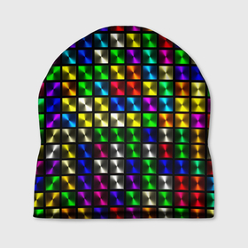 Шапка 3D с принтом Разноцветные неоновые квадраты в Курске, 100% полиэстер | универсальный размер, печать по всей поверхности изделия | Тематика изображения на принте: 