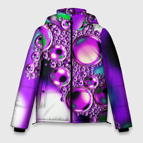 Мужская зимняя куртка 3D с принтом Фиолетовые пузыри в Новосибирске, верх — 100% полиэстер; подкладка — 100% полиэстер; утеплитель — 100% полиэстер | длина ниже бедра, свободный силуэт Оверсайз. Есть воротник-стойка, отстегивающийся капюшон и ветрозащитная планка. 

Боковые карманы с листочкой на кнопках и внутренний карман на молнии. | 