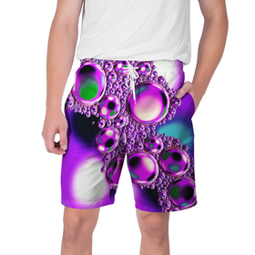 Мужские шорты 3D с принтом Фиолетовые пузыри ,  полиэстер 100% | прямой крой, два кармана без застежек по бокам. Мягкая трикотажная резинка на поясе, внутри которой широкие завязки. Длина чуть выше колен | 