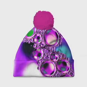 Шапка 3D c помпоном с принтом Фиолетовые пузыри в Новосибирске, 100% полиэстер | универсальный размер, печать по всей поверхности изделия | 