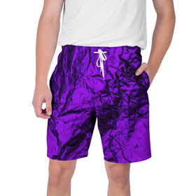 Мужские шорты 3D с принтом Фиолетовая фольга в Новосибирске,  полиэстер 100% | прямой крой, два кармана без застежек по бокам. Мягкая трикотажная резинка на поясе, внутри которой широкие завязки. Длина чуть выше колен | Тематика изображения на принте: 