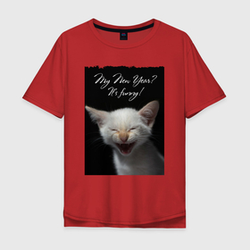 Мужская футболка хлопок Oversize с принтом Смеющийся котёнок в Кировске, 100% хлопок | свободный крой, круглый ворот, “спинка” длиннее передней части | 