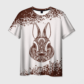 Мужская футболка 3D с принтом Кролик узорный на светлом , 100% полиэфир | прямой крой, круглый вырез горловины, длина до линии бедер | Тематика изображения на принте: 