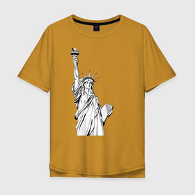 Мужская футболка хлопок Oversize с принтом Статуя Свободы в графике в Новосибирске, 100% хлопок | свободный крой, круглый ворот, “спинка” длиннее передней части | Тематика изображения на принте: 
