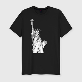 Мужская футболка хлопок Slim с принтом Статуя Свободы в графике , 92% хлопок, 8% лайкра | приталенный силуэт, круглый вырез ворота, длина до линии бедра, короткий рукав | 