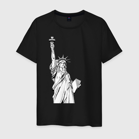 Мужская футболка хлопок с принтом Статуя Свободы в графике в Курске, 100% хлопок | прямой крой, круглый вырез горловины, длина до линии бедер, слегка спущенное плечо. | 