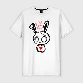 Мужская футболка хлопок Slim с принтом Слушай своё сердце   rabbit в Тюмени, 92% хлопок, 8% лайкра | приталенный силуэт, круглый вырез ворота, длина до линии бедра, короткий рукав | Тематика изображения на принте: 