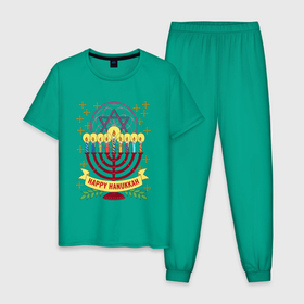 Мужская пижама хлопок с принтом Весёлый праздник Ханука в Белгороде, 100% хлопок | брюки и футболка прямого кроя, без карманов, на брюках мягкая резинка на поясе и по низу штанин
 | 