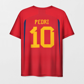 Мужская футболка 3D с принтом Педри ЧМ 2022 сборная Испании в Санкт-Петербурге, 100% полиэфир | прямой крой, круглый вырез горловины, длина до линии бедер | Тематика изображения на принте: 