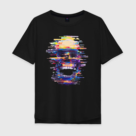 Мужская футболка хлопок Oversize с принтом Art skull   glitch в Екатеринбурге, 100% хлопок | свободный крой, круглый ворот, “спинка” длиннее передней части | 