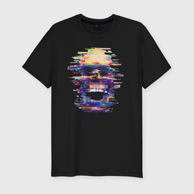 Мужская футболка хлопок Slim с принтом Art skull   glitch в Екатеринбурге, 92% хлопок, 8% лайкра | приталенный силуэт, круглый вырез ворота, длина до линии бедра, короткий рукав | 