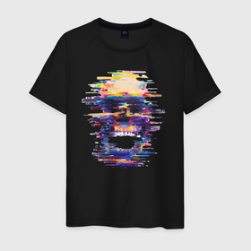 Мужская футболка хлопок с принтом Art skull   glitch в Екатеринбурге, 100% хлопок | прямой крой, круглый вырез горловины, длина до линии бедер, слегка спущенное плечо. | 