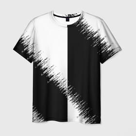 Мужская футболка 3D с принтом Белая и чёрная полоса в Тюмени, 100% полиэфир | прямой крой, круглый вырез горловины, длина до линии бедер | Тематика изображения на принте: 