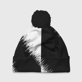 Шапка 3D c помпоном с принтом Белая и чёрная полоса в Тюмени, 100% полиэстер | универсальный размер, печать по всей поверхности изделия | Тематика изображения на принте: 
