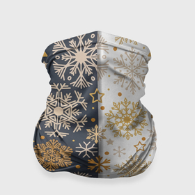 Бандана-труба 3D с принтом Рождественские милые золотые снежинки в Белгороде, 100% полиэстер, ткань с особыми свойствами — Activecool | плотность 150‒180 г/м2; хорошо тянется, но сохраняет форму | 