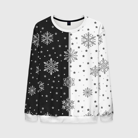 Мужской свитшот 3D с принтом Рождественские снежинки на черно белом фоне в Екатеринбурге, 100% полиэстер с мягким внутренним слоем | круглый вырез горловины, мягкая резинка на манжетах и поясе, свободная посадка по фигуре | 