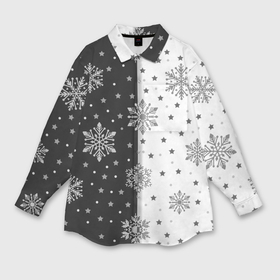 Мужская рубашка oversize 3D с принтом Рождественские снежинки на черно белом фоне в Тюмени,  |  | 