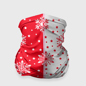 Бандана-труба 3D с принтом Рождественские снежинки на красно белом фоне в Белгороде, 100% полиэстер, ткань с особыми свойствами — Activecool | плотность 150‒180 г/м2; хорошо тянется, но сохраняет форму | 
