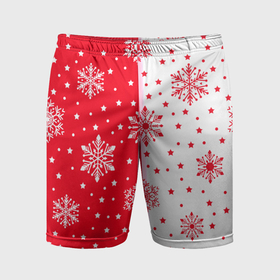 Мужские шорты спортивные с принтом Рождественские снежинки на красно белом фоне в Белгороде,  |  | 