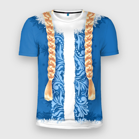 Мужская футболка 3D Slim с принтом Снегурка с косами в Новосибирске, 100% полиэстер с улучшенными характеристиками | приталенный силуэт, круглая горловина, широкие плечи, сужается к линии бедра | 