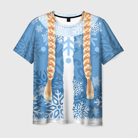 Мужская футболка 3D с принтом Снегурочка с косами в Санкт-Петербурге, 100% полиэфир | прямой крой, круглый вырез горловины, длина до линии бедер | 