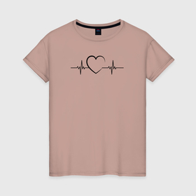 Женская футболка хлопок с принтом Сердце пульс в Тюмени, 100% хлопок | прямой крой, круглый вырез горловины, длина до линии бедер, слегка спущенное плечо | 