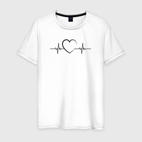 Мужская футболка хлопок с принтом Сердце пульс в Тюмени, 100% хлопок | прямой крой, круглый вырез горловины, длина до линии бедер, слегка спущенное плечо. | 