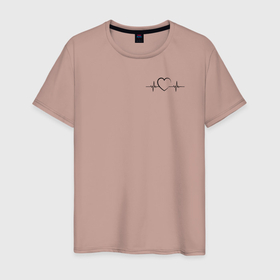 Мужская футболка хлопок с принтом Сердце с пульсом в Тюмени, 100% хлопок | прямой крой, круглый вырез горловины, длина до линии бедер, слегка спущенное плечо. | 