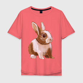 Мужская футболка хлопок Oversize с принтом Ушастый милый кролик в Курске, 100% хлопок | свободный крой, круглый ворот, “спинка” длиннее передней части | 