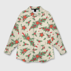 Мужская рубашка oversize 3D с принтом Рождественские гирлянды и венки на бежевом   паттерн ,  |  | 