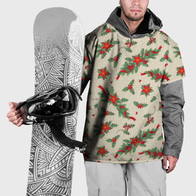 Накидка на куртку 3D с принтом Рождественские гирлянды и венки на бежевом   паттерн в Новосибирске, 100% полиэстер |  | 