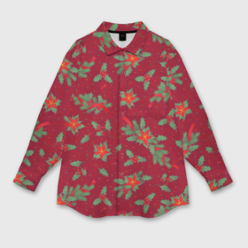 Мужская рубашка oversize 3D с принтом Рождественские гирлянды и венки на красном   паттерн в Тюмени,  |  | 