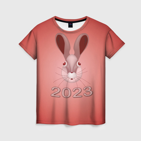 Женская футболка 3D с принтом Огненный кролик 2023 в Екатеринбурге, 100% полиэфир ( синтетическое хлопкоподобное полотно) | прямой крой, круглый вырез горловины, длина до линии бедер | 
