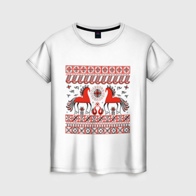 Женская футболка 3D с принтом Мезенские кони в Курске, 100% полиэфир ( синтетическое хлопкоподобное полотно) | прямой крой, круглый вырез горловины, длина до линии бедер | 