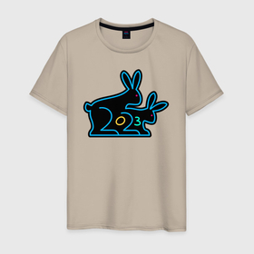 Мужская футболка хлопок с принтом кролики символ нового года 2023 в Санкт-Петербурге, 100% хлопок | прямой крой, круглый вырез горловины, длина до линии бедер, слегка спущенное плечо. | 