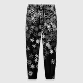 Мужские брюки 3D с принтом Пушистые снежинки в Петрозаводске, 100% полиэстер | манжеты по низу, эластичный пояс регулируется шнурком, по бокам два кармана без застежек, внутренняя часть кармана из мелкой сетки | 