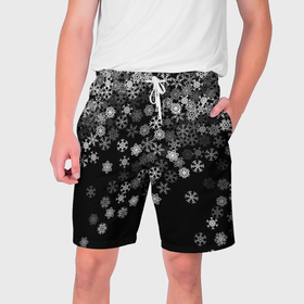 Мужские шорты 3D с принтом Пушистые снежинки в Петрозаводске,  полиэстер 100% | прямой крой, два кармана без застежек по бокам. Мягкая трикотажная резинка на поясе, внутри которой широкие завязки. Длина чуть выше колен | 