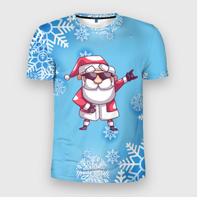 Мужская футболка 3D Slim с принтом Крутой Дед Мороз   снежинки в Санкт-Петербурге, 100% полиэстер с улучшенными характеристиками | приталенный силуэт, круглая горловина, широкие плечи, сужается к линии бедра | 
