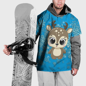 Накидка на куртку 3D с принтом Милый олень и пушистые снежинки в Курске, 100% полиэстер |  | 