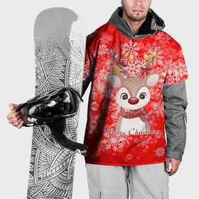 Накидка на куртку 3D с принтом Милый олень и белые снежинки в Санкт-Петербурге, 100% полиэстер |  | 
